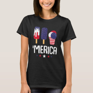 Merica Ice Cream  Popsicles Us Flag T-Shirt