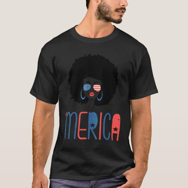 Merica Lady Hair Independence Day 4th Of July  Ide T-Shirt (Front)