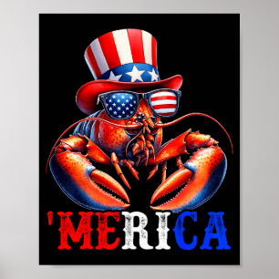 Merica Lobster Patriotic 4th Of July Funny Kids Me Poster