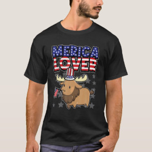 Merica Lover - Happy Fourth Of July - Moose USA Fl T-Shirt