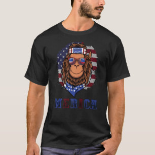 Merica Monkey With Usa Flag Headband 4th Of July T-Shirt