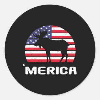 Merica Moose American Flag Usa Patriotic Independe Classic Round Sticker