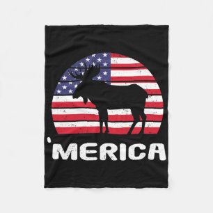 Merica Moose American Flag Usa Patriotic Independe Fleece Blanket