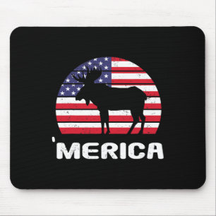 Merica Moose American Flag Usa Patriotic Independe Mouse Pad