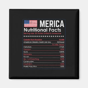 Merica Nutrition Fact Funny America 4th Of July Pa Magnet