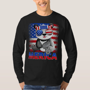 Merica Panda Bear With Usa Flag Headband 4th Of Ju T-Shirt