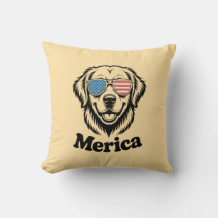 Merica Patiotic Dog glasses USA American Flag 4th  Cushion