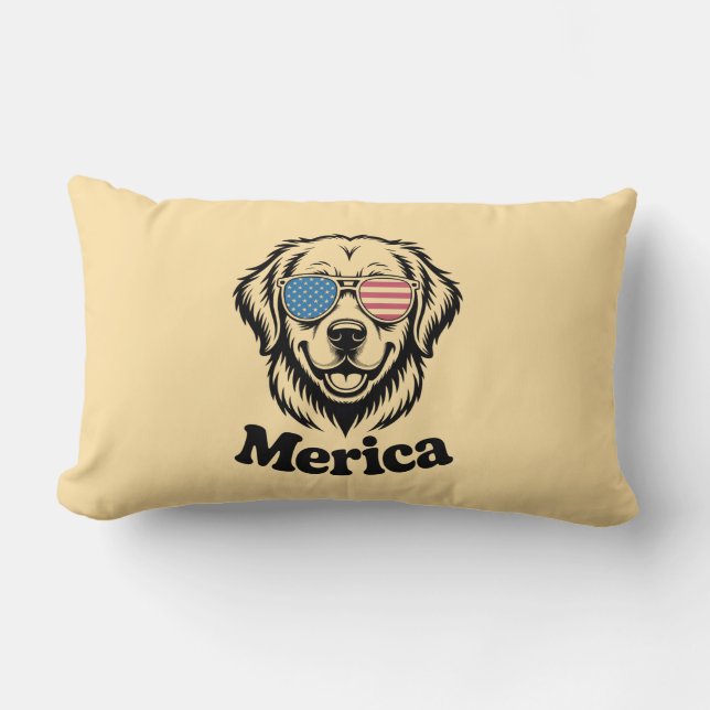 Merica Patiotic Dog glasses USA American Flag 4th  Lumbar Cushion (Front)