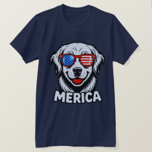 Merica Patiotic Dog glasses USA American Flag 4th  T-Shirt