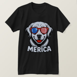 Merica Patiotic Dog glasses USA American Flag 4th T-Shirt