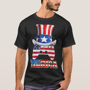 Merica Patriotic American 4th Of July Video Gamer  T-Shirt