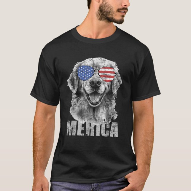 Merica Patriotic American Flag Golden Retriever Do T-Shirt (Front)