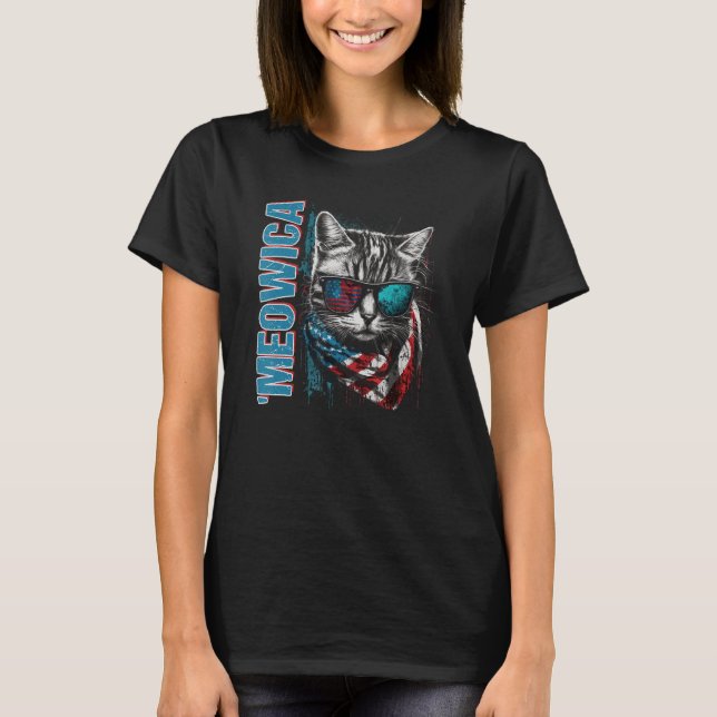 Merica Patriotic American Shorthair Meowica 4th of T-Shirt (Front)