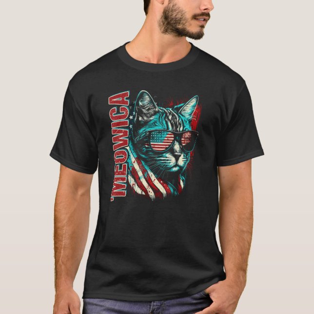 Merica Patriotic Bengal Cat Meowica 4th of July Ca T-Shirt (Front)