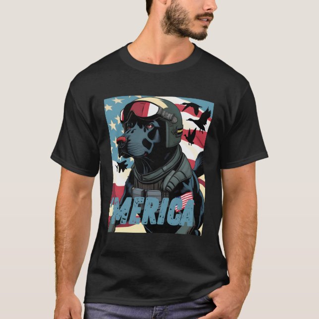 Merica Patriotic Black Labrador 4Th Of July Duck H T-Shirt (Front)