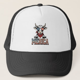 Merica Patriotic Cow Vintage Engraving Graphic_1 Trucker Hat