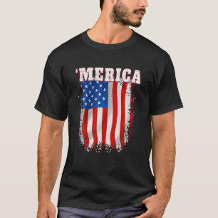 MERICA - Patriotic Distressed American Flag T-Shirt