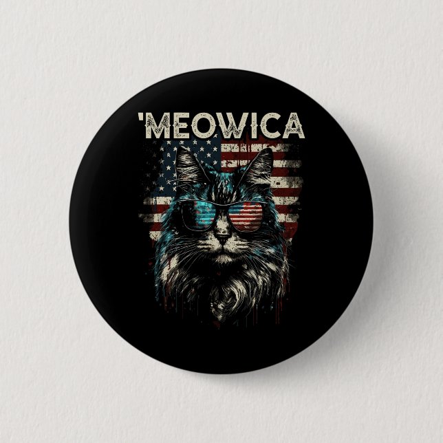 Merica Patriotic Maine Coon Cat  6 Cm Round Badge (Front)