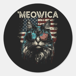 Merica Patriotic Maine Coon Cat Classic Round Sticker