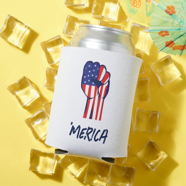 'MERICA Patriotic Raised Fist | USA Pride  Can Cooler (In Situ Summer)