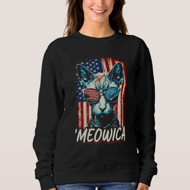 Merica Patriotic Sphynx Cat Meowica 4th of July Ca Sweatshirt (Front)