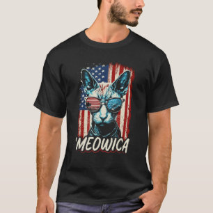 Merica Patriotic Sphynx Cat Meowica 4th of July Ca T-Shirt