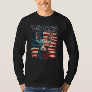 Merica Patriotic Sphynx Cat Meowica 4th of July Ca T-Shirt