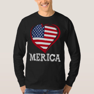 Merica Patriotic Usa Flag Cool Heart 4th Of July T-Shirt