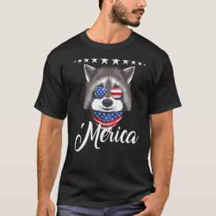 Merica Patriotic Usa Flag Fun Racoon Sunglusses 4 T-Shirt