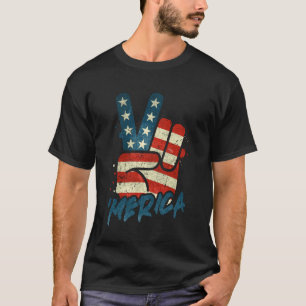 Merica Peace Sign Hand 4th of July Vintage America T-Shirt