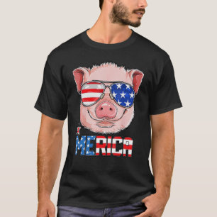 Merica Pig With Glasses US Flag Pig July 4th T-Shirt