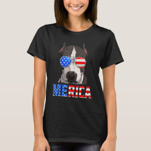 Merica Pitbull Dog American Flag 4th Of July T-Shirt