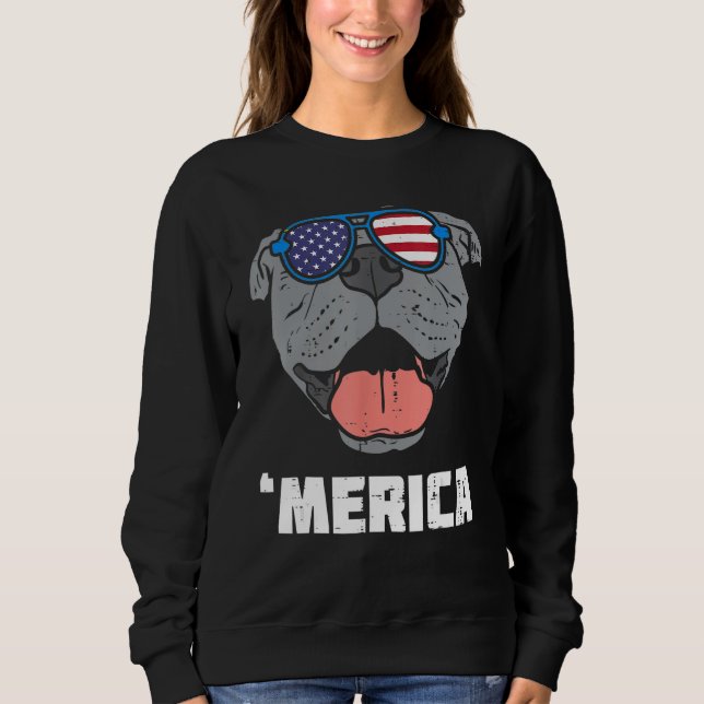 Merica Pitbull Pit American USA Flag 4th Of July F Sweatshirt (Front)