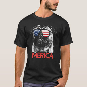 Merica Pug American Flag 4th of July Independence T-Shirt