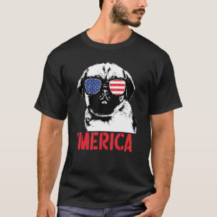 Merica Pug Dog American Flag Sunglasses 4th Of Ju T-Shirt
