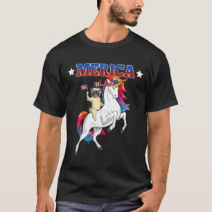 Merica Pug Unicorn Usa American Flag 4th Of July D T-Shirt