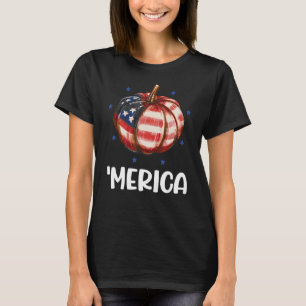 Merica Pumpkin American Flag 4th Of July T-Shirt