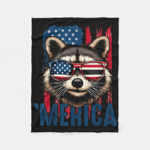 Merica Racoon Happy 4th Of July Racoon American Fleece Blanket