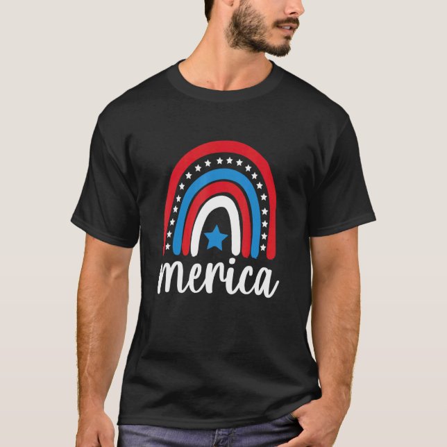 Merica Rainbow America American Flag Patriotic 4th T-Shirt (Front)