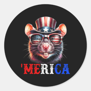 Merica Rat Patriotic 4th Of July Funny Kids Men Wo Classic Round Sticker
