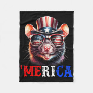Merica Rat Patriotic 4th Of July Funny Kids Men Wo Fleece Blanket