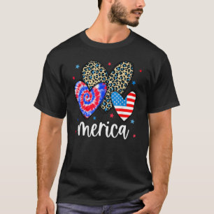 Merica Red Blue White Heart Tie Dye Leopard US 4th T-Shirt