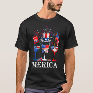 Merica Red White Blue Wine Glass Patriotic 4th Of T-Shirt