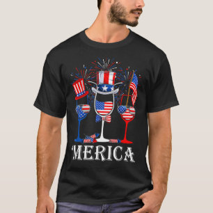 Merica Red White Blue Wine Glass Patriotic 4th Of  T-Shirt