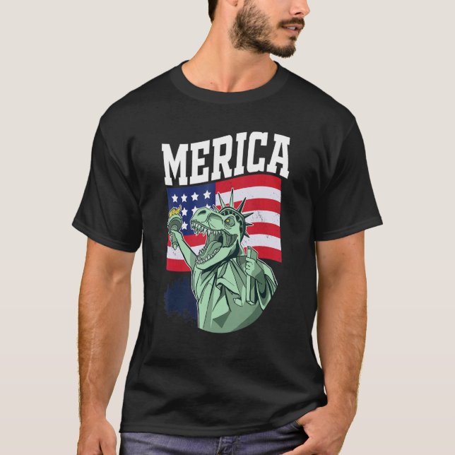 Merica Rex Statue Of Liberty Independence Day 4th  T-Shirt (Front)