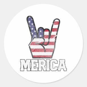 Merica Rock On Sign 4th Of July Vintage American F Classic Round Sticker