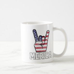 Merica Rock On Sign 4th Of July Vintage American F Coffee Mug