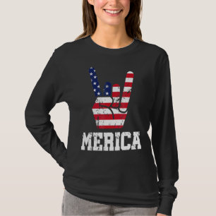 Merica Rock On Sign American Flag Usa T-Shirt