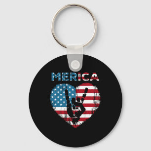 Merica Rock Sign 4th Of July American Flag Usa Men Key Ring