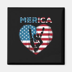 Merica Rock Sign 4th Of July American Flag Usa Men Magnet